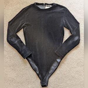 Vintage DKNY Black Crushed Velvet Long Sleeve Bodysuit Size M